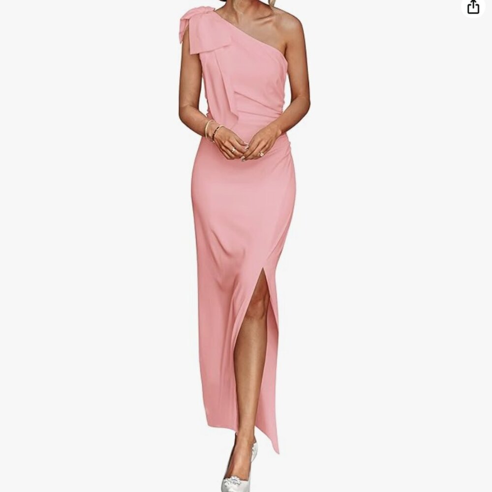 PrettyGarden One Shoulder Sleeveless Ruched Bodycon Guest Dress (Pink, XL)